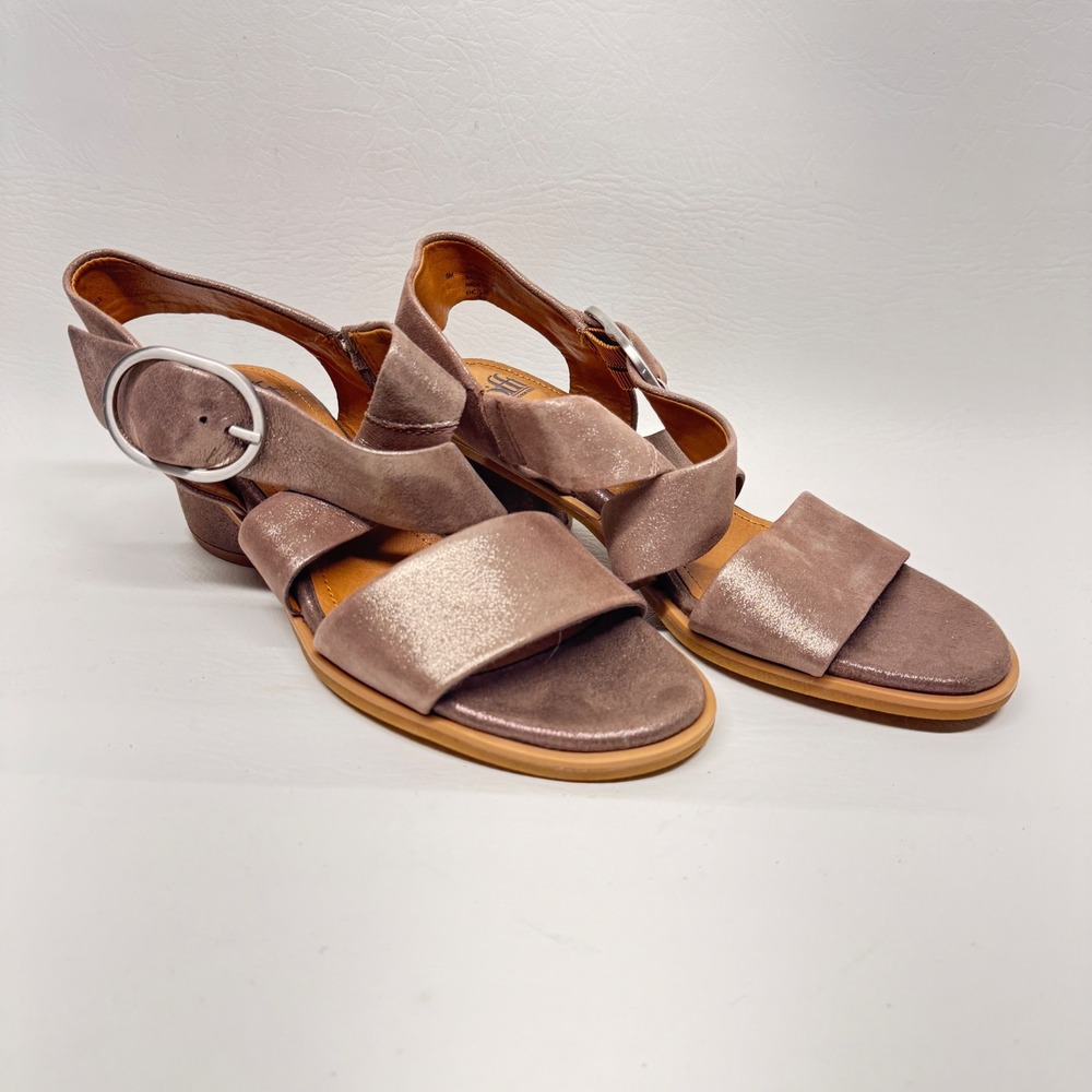 Sofft Leather Sandals Womens 8M Taupe Metallic Block Heel Buckle SF0047108 Chic